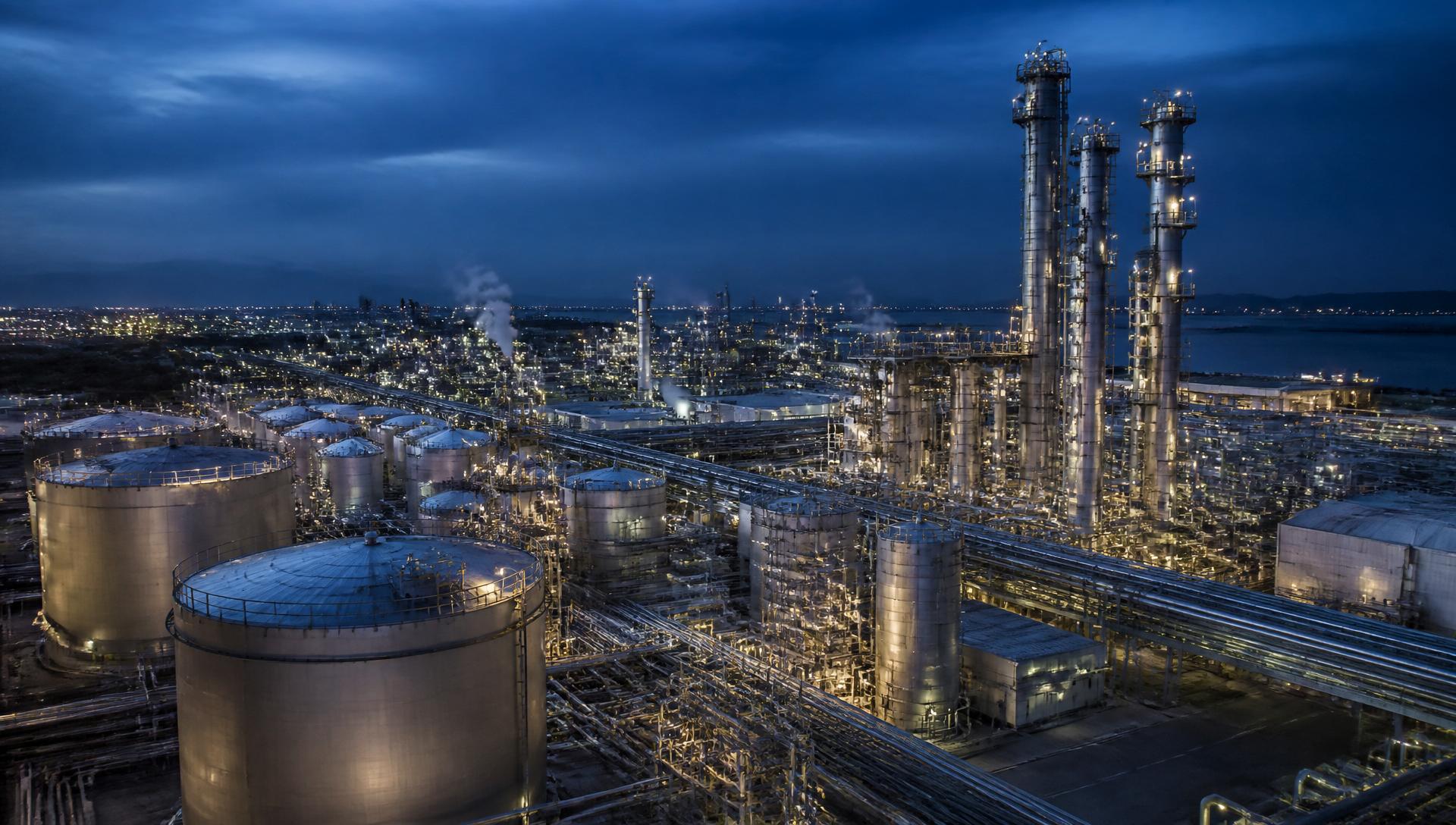 Industrial process plant at dusk